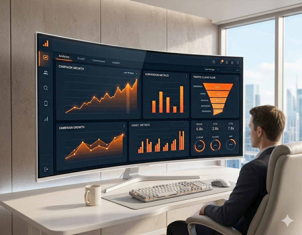 Marketing campaign dashboard showing growth metrics